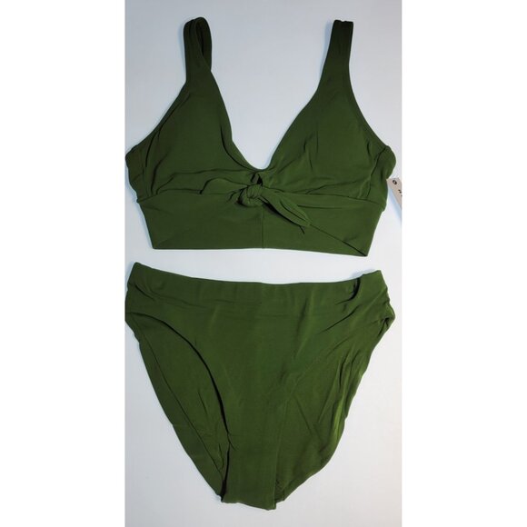 ROBIN PICCONE Other - Robin Piccone Ava High Weist Top V Neck Swim Green Bikini Set Sz Medium #02